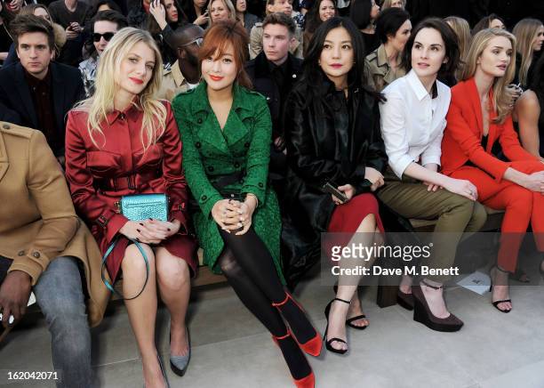 Melanie Laurent, Kim Hee-sun, Vicki Zhao, Michelle Dockery and Rosie Huntington-Whiteley sit in the front row for the Burberry Prorsum Autumn Winter...