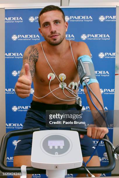 Lazio new signing Luca Pellegrini attends the medical test at Paideia Hospital on August 17, 2023 in Rome, Italy.