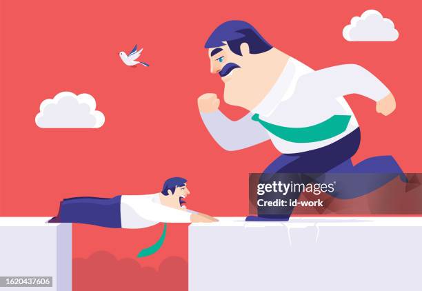 businessman lying over gap while boss running - trust exercise stock illustrations