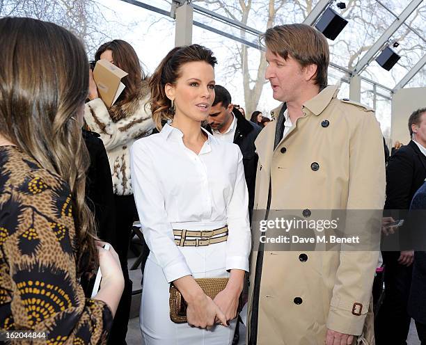 Kate Beckinsale and Tom Hooper sit in the front row for the Burberry Prorsum Autumn Winter 2013 Womenswear Show at Kensington Gardens on February 18,...