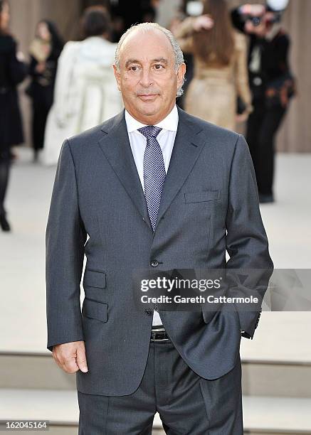 Sir Philip Green arrives at the Burberry Prorsum Autumn Winter 2013 Womenswear Show on February 18, 2013 in London, England.