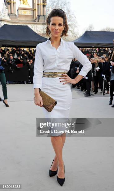 Kate Beckinsale arrives at the Burberry Prorsum 2013 Autumn Winter Womenswear Show at Kensington Gardens on February 18, 2013 in London, England.