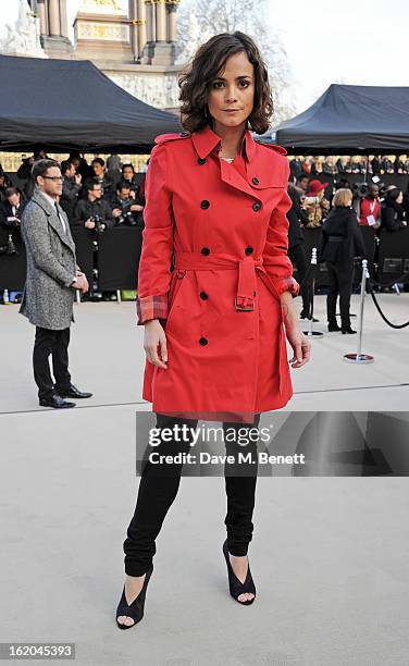 Alice Braga arrives at the Burberry Prorsum 2013 Autumn Winter Womenswear Show at Kensington Gardens on February 18, 2013 in London, England.