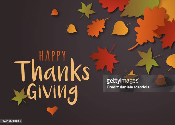 ilustraciones, imágenes clip art, dibujos animados e iconos de stock de feliz tarjeta de acción de gracias con hojas. - thanksgiving