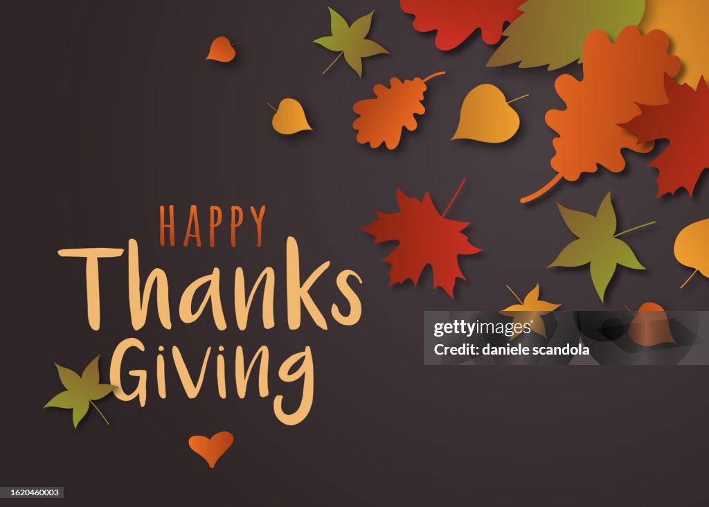 Happy Thanksgiving card with leaves.