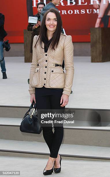 Victoria Pendleton is pictured arriving at the Burberry Prorsum during London Fashion Week on February 18, 2013 in London, England.