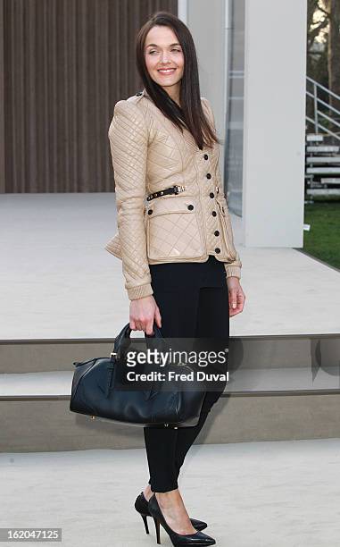Victoria Pendleton is pictured arriving at the Burberry Prorsum during London Fashion Week on February 18, 2013 in London, England.