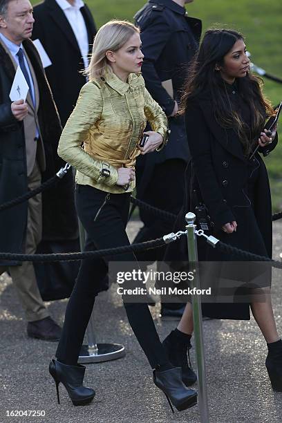 Leigh Lezark is pictured arriving at Burberry Prorsum during London Fashion Week on February 18, 2013 in London, England.