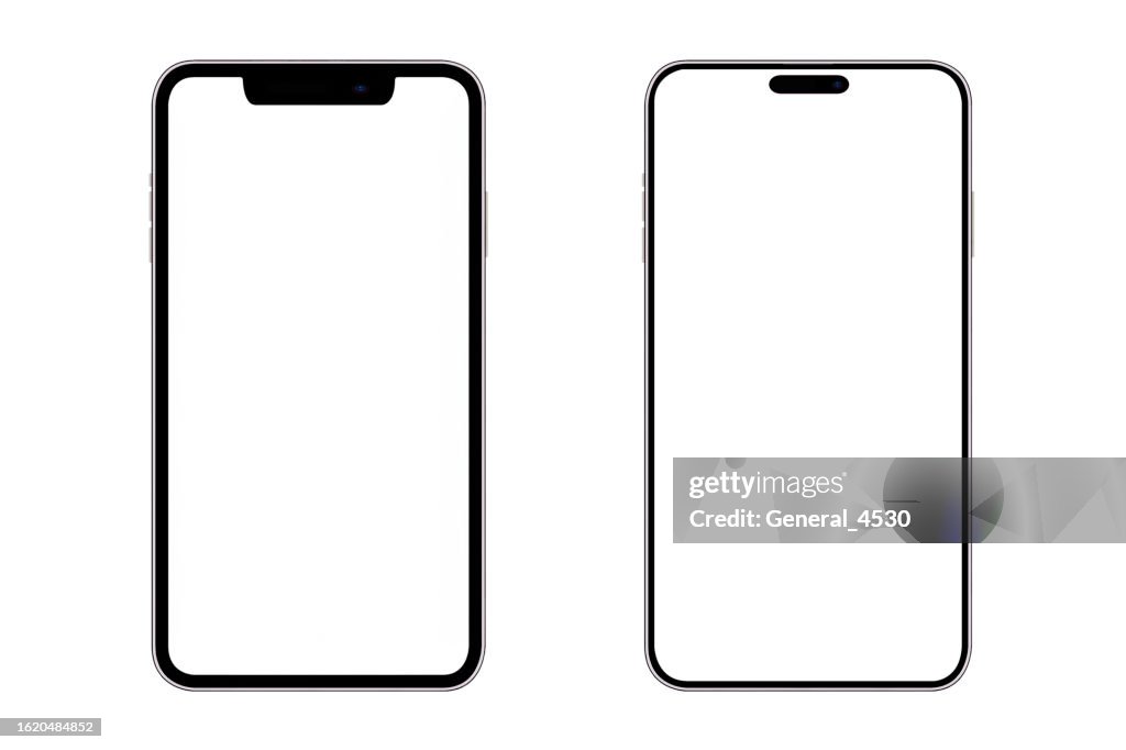 Smartphone mockup blank screen isolated on white background.