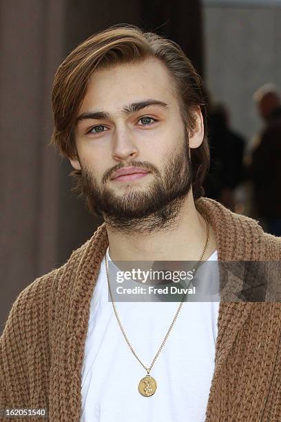 Douglas Booth is pictured arriving at the Burberry Prorsum during London Fashion Week on February 18, 2013 in London, England.