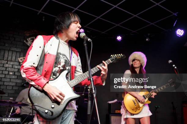 Ryan Jarman and Jen Turner of Exclamation Pony perform on stage at Brudenell Social Club on February 18, 2013 in Leeds, England.