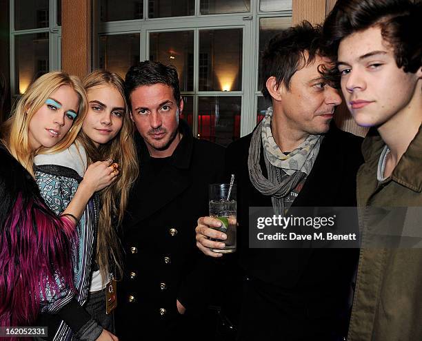 Mary Charteris, Cara Delevingne, Dave Gardner, Jamie Hince and Harry Styles attend the AnOther Magazine and Dazed & Confused party with Belvedere...