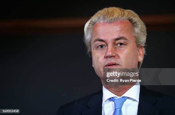 Dutch far-right politician and the founder and leader of the Party for Freedom Geert Wilders speaks to the media on February 19, 2013 in Melbourne,...
