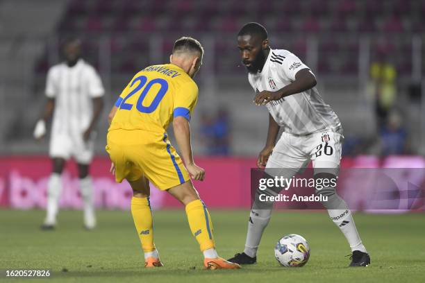 Arthur Masuaku of Besiktas in action during the UEFA Europa Conference League Play Off Round First Leg match between Dynamo Kyiv and Besiktas at...