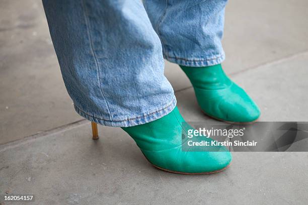 Natalie Hartley wears Michel Perry shoes on day 3 of London Womens Fashion Week Autumn/Winter 2013 on February 17, 2013 in London, England.