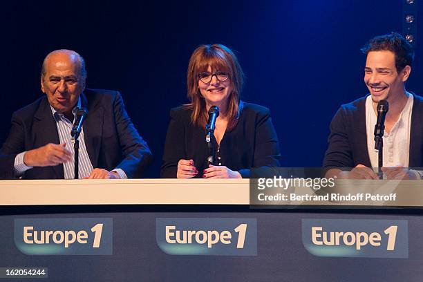 Pierre Benichou, Caroline Diament and Steevy Boulay perform during the 3rd edition of the 'Europe 1 fait Bobino' show at Bobino on February 18, 2013...
