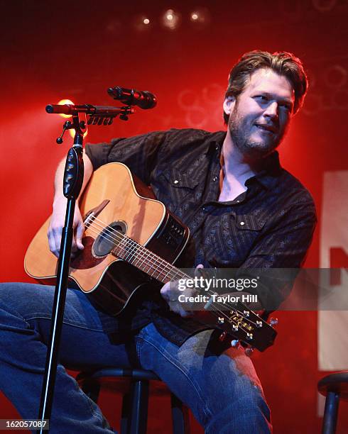 Country musician Blake Shelton performs during the NASH FM 94.7 "Nash Bash" at Roseland Ballroom on February 18, 2013 in New York City.