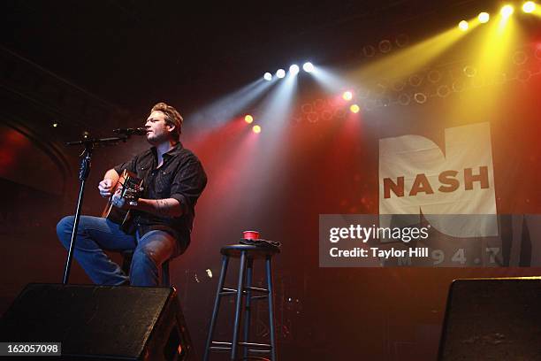 Country musician Blake Shelton performs during the NASH FM 94.7 "Nash Bash" at Roseland Ballroom on February 18, 2013 in New York City.