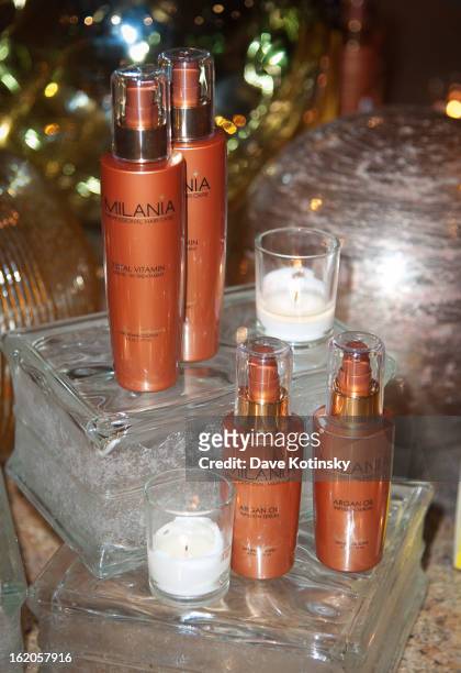 General view of product during the Milania Professional Hair Care Launch party at Stone House At Stirling Ridge on February 18, 2013 in Warren, New...