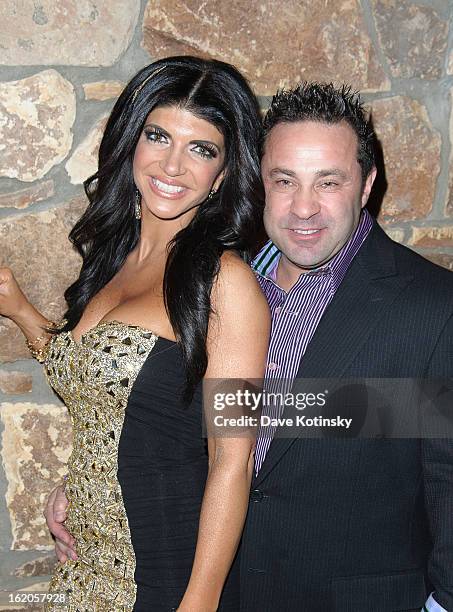 Teresa Giudice and Joe Giudice attends the Milania Professional Hair Care Launch Party at Stone House At Stirling Ridge on February 18, 2013 in...