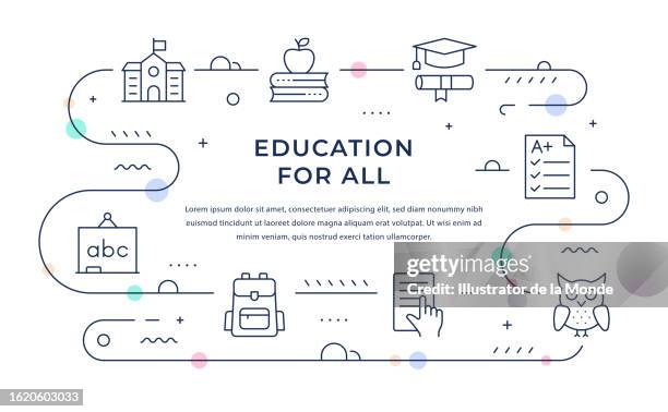 education for all web banner design - elementary school library stock illustrations