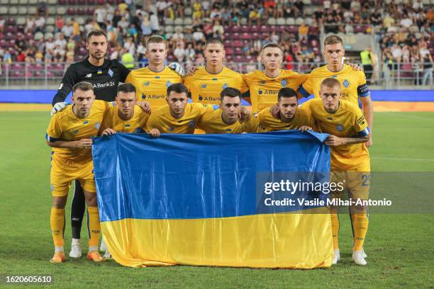 Players of Dynamo Kyiv at the official team photo during the UEFA Conference League Play-Off Round match between Dynamo Kyiv and Besiktas at Giulesti...