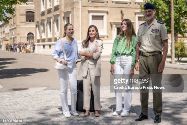 The Princess of Asturias, Leonor , arrives accompanied by King Felipe VI; Queen Letizia ; and her sister Infanta Sofia ; at the General Military...