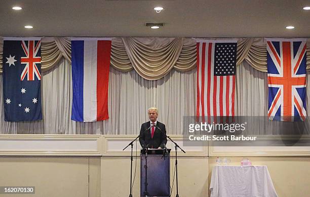 Dutch far-right politician and the founder and leader of the Party for Freedom Geert Wilders speaks to members of the public on February 19, 2013 in...