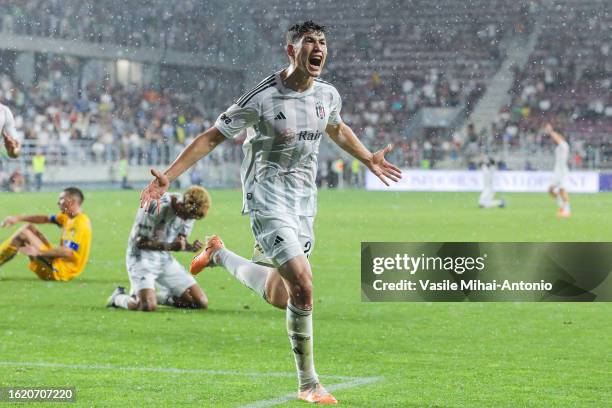 Bakhtiyor Zaynutdinov of Besiktas celebrates the 3rd goal scored for his team during the UEFA Conference League Play-Off Round match between Dynamo...