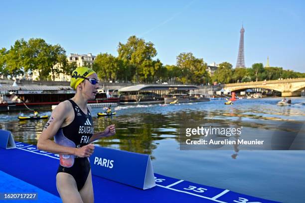 Cassandre Beaugrand of France competes during the Women World Triathlon on August 17, 2023 in Paris, France.
