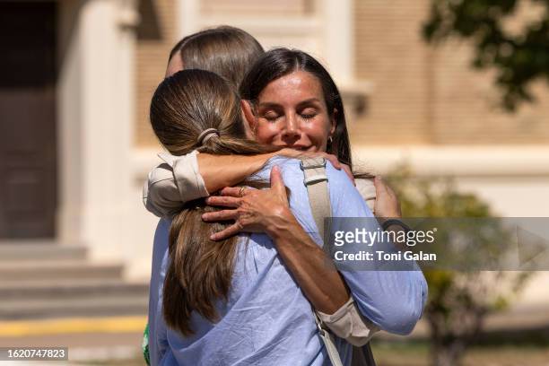 The Princess of Asturias, Leonor, bids farewell to her mother Queen Letizia, and her sister Infanta Sofia, upon her arrival at the General Military...