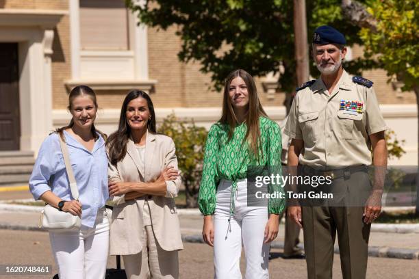 The Princess of Asturias, Leonor, arrives accompanied by King Felipe VI; Queen Letizia, and her sister Infanta Sofia, at the General Military Academy...