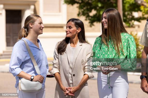 The Princess of Asturias, Leonor, arrives accompanied by King Felipe VI, Queen Letizia, and her sister Infanta Sofia, at the General Military Academy...