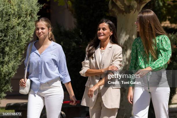 The Princess of Asturias, Leonor, arrives accompanied by King Felipe VI, Queen Letizia, and her sister Infanta Sofia, at the General Military Academy...