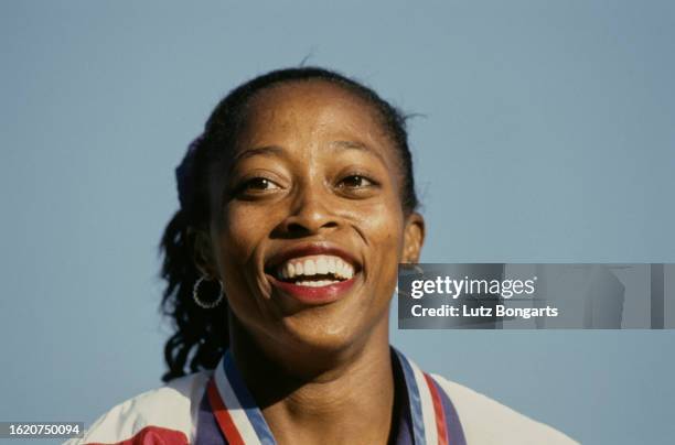 American athlete Gail Devers attends the TAL CPS World Trials, held at Hayward Field on the University of Oregon campus in Eugene, Oregon, June 1993.