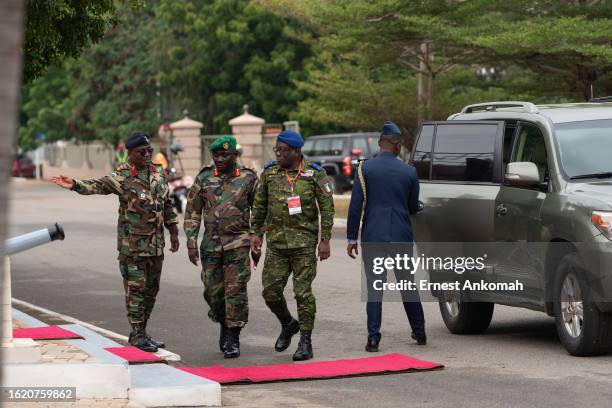 The defence chiefs from the Economic Community of West African States countries arrive on August 17, 2023 in Accra, Ghana. Military chiefs for the...