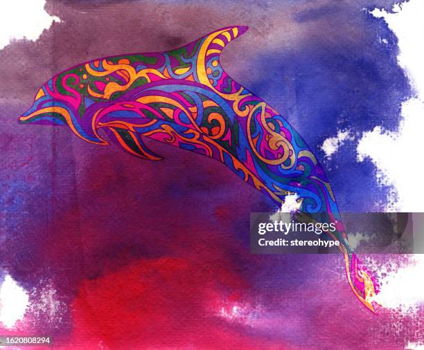 dolphin in geopardy - fish jumping stock illustrations