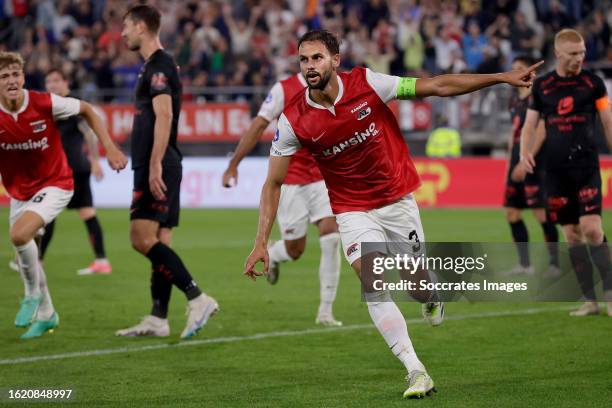 Pantelis Hatzidiakos of AZ Alkmaar during the Conference League match between AZ Alkmaar v Brann Bergen at the AFAS Stadium on August 24, 2023 in...