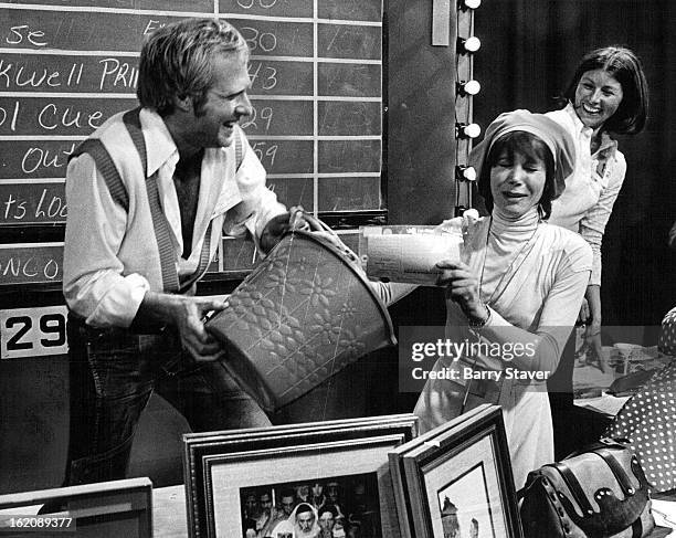 Channel 6 Auction Has Its Lighter Moments; Actress Judy Carne, center, reacted in typical "Laugh-In" sock-it-to-me style when old friend Paul...
