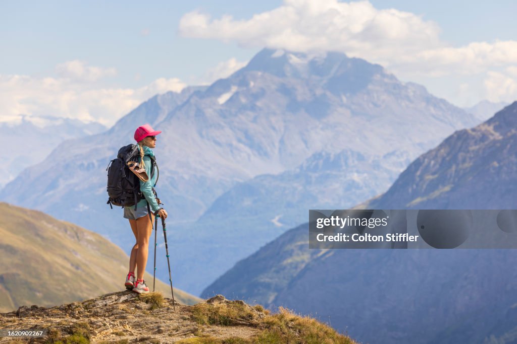 A Young Woman Hiking in the French Alps