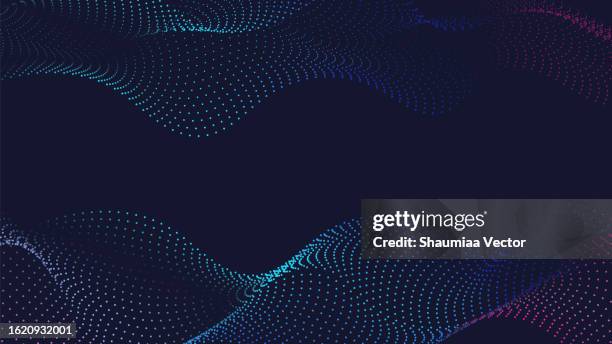 abstract dotted wave line particle of blue design element on dark black background - landing page stock illustrations