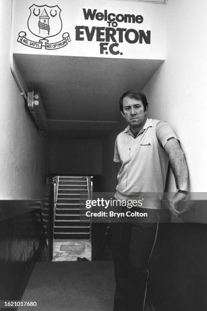 Everton manager Howard Kendall in the players tunnel at Goodison Park in Liverpool, Lancashire, UK, on Thursday, November 15, 1984.