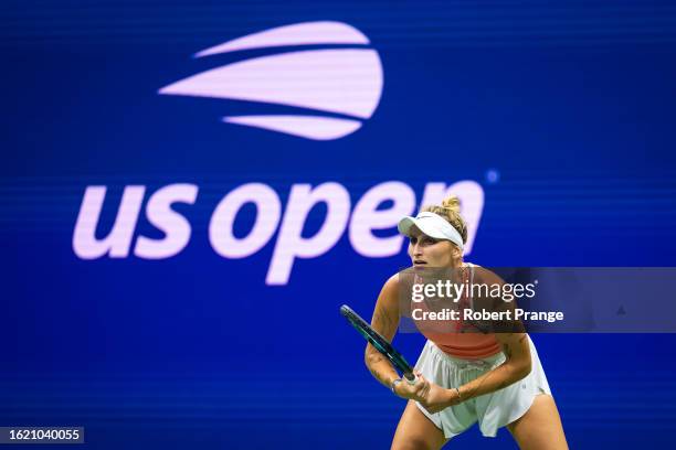 Marketa Vondrousova of the Czech Republic during practice ahead of the US Open at USTA Billie Jean King National Tennis Center on August 24, 2023 in...