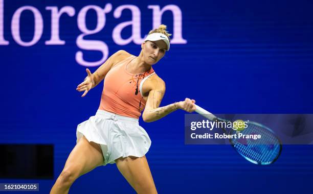 Marketa Vondrousova of the Czech Republic during practice ahead of the US Open at USTA Billie Jean King National Tennis Center on August 24, 2023 in...