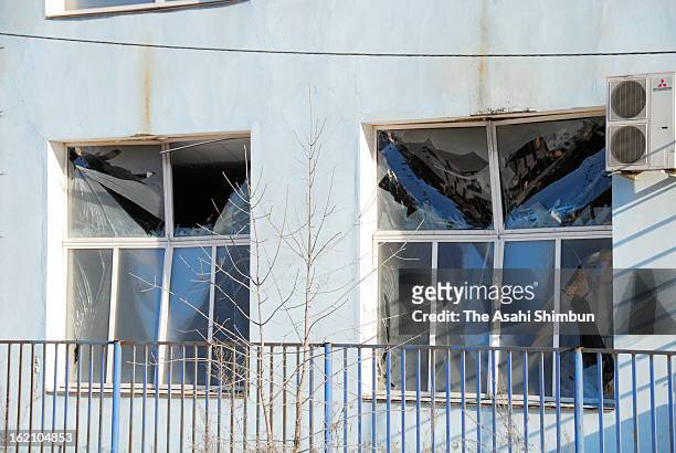The windows are broken by the shock wave of the meteor explosion on February 16, 2013 in Chelyabinsk, Russia. Local government reported more than...