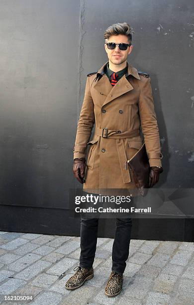 Brian Kennedy T.V Presenter ITV & RTE wearing Kooples coat, Uniglo tie, All Saints shirt, Diesel trousers, Armani gloves, Swatch watch, Hackett...