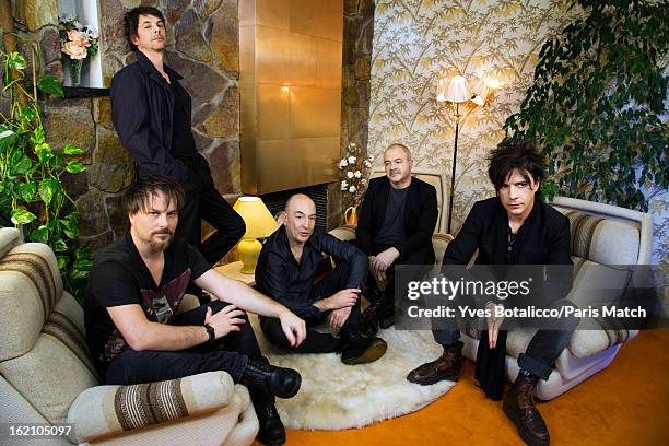 Rock group Indochine with lead singer Nicola Sirki are photographed for Paris Match on January 28, 2013 in Paris, France.