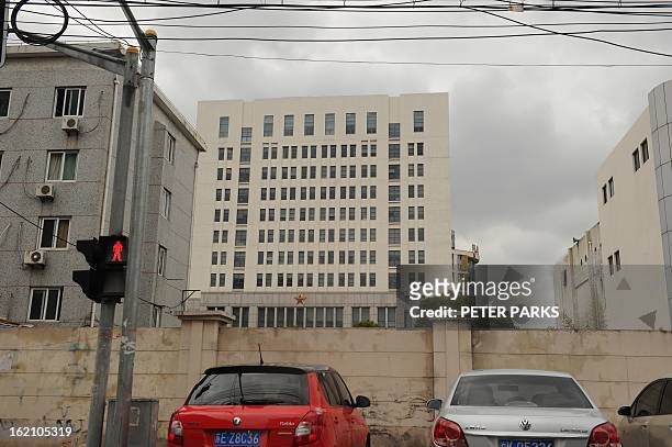 This general view shows a 12-storey building alleged in a report on February 19, 2013 by the Internet security firm Mandiant as the home of a Chinese...