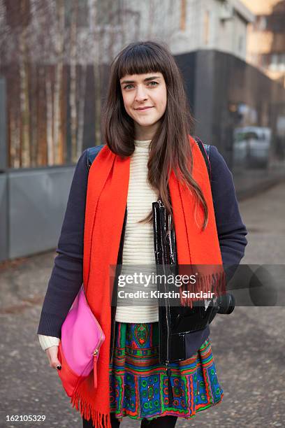 London, EnglandFlorence Arnold WGSN talent forcaster wearing Marni H&M jacket, Cos top, vintage skirt, Gap bag and Russell & Bromley shoes on day 4...