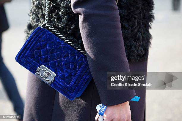 London, EnglandTiany Kiriloff wearing a Chanel bag on day 4 of London Womens Fashion Week Autumn/Winter 2013 on February 16, 2013 in London, England.